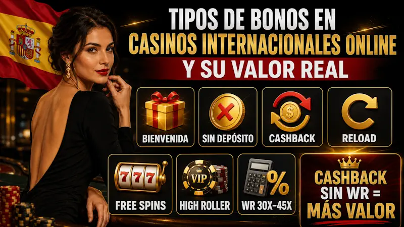 Tipos de bonos en casinos internacionales online y su valor real