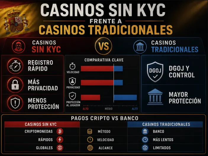 Casinos sin KYC frente a casinos tradicionales