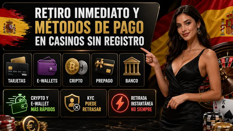 Retiro inmediato y métodos de pago en casinos sin registro